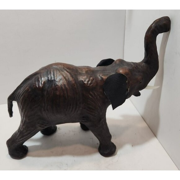 Vintage Leather Wrapped Brown Elephant Figurine 13" Long by 10.5" Tall Realistic - Picture 6 of 14
